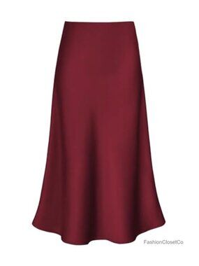 Satin Midi Skirt High Waisted A Line Flowy Long Skirt